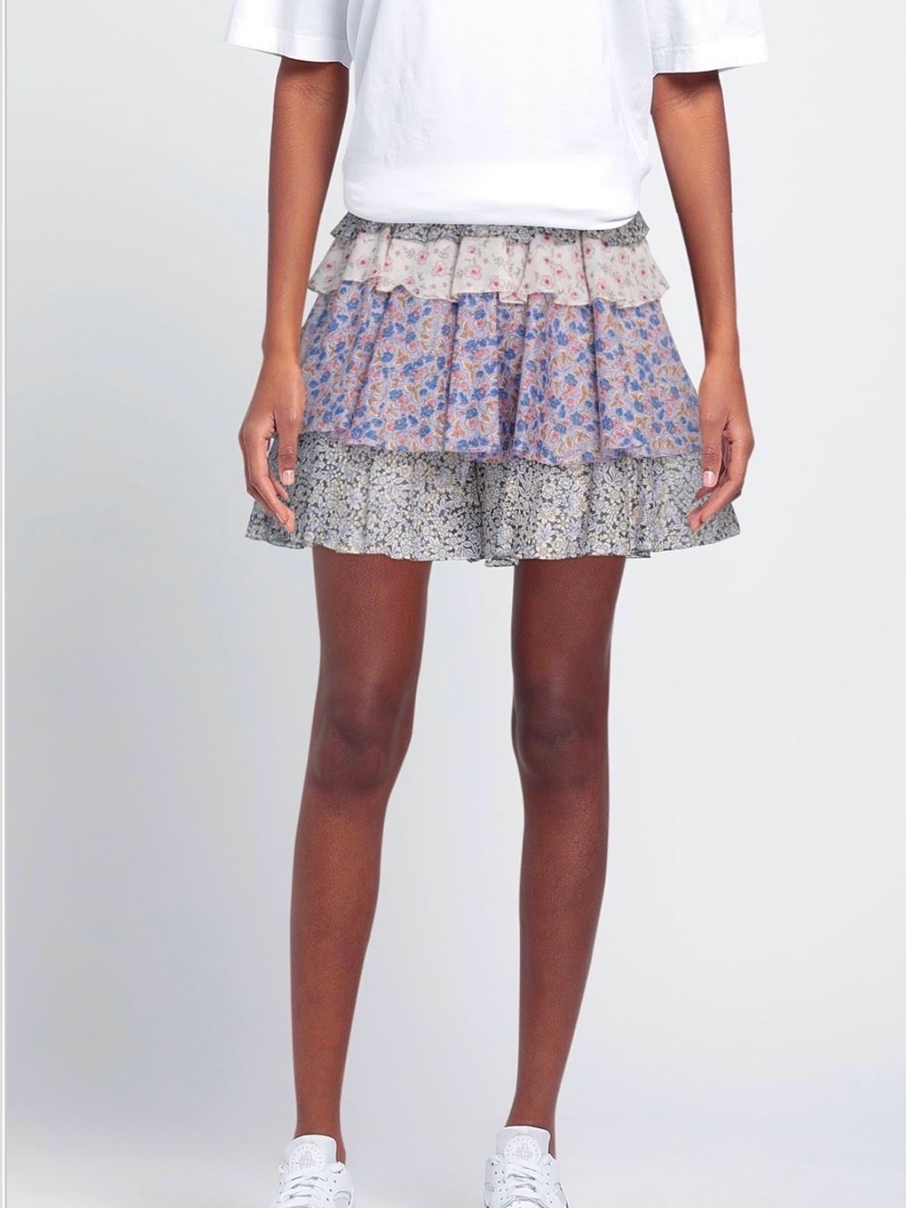 Maje Women's Mixed Floral Tiered Ruffle Mini Skort - Size 38(FR), size M